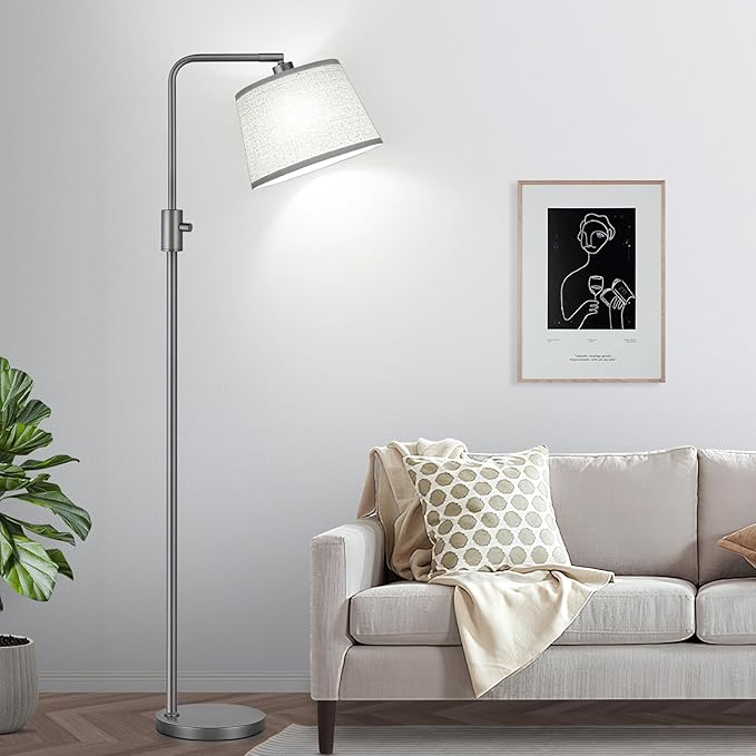 【Upgraded】 Dimmable Floor Lamp, 1000 Lumens LED Edison Bulb Included, Arc Floor Lamps for Living Room Modern Standing Lamp with Linen Shade, Tall Lamps for Living Room Bedroom Office Dining Room-Grey - Bloomnest