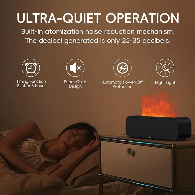 Essential Oil Diffuser, Flame Fire Oil Diffuser, 250ml Cool Mist Aromatherapy Humidifier, Scent Aroma Diffuser with 7 Colors Light, Remote Control, Timer & Auto-Off for Home Room (White) - Bloomnest
