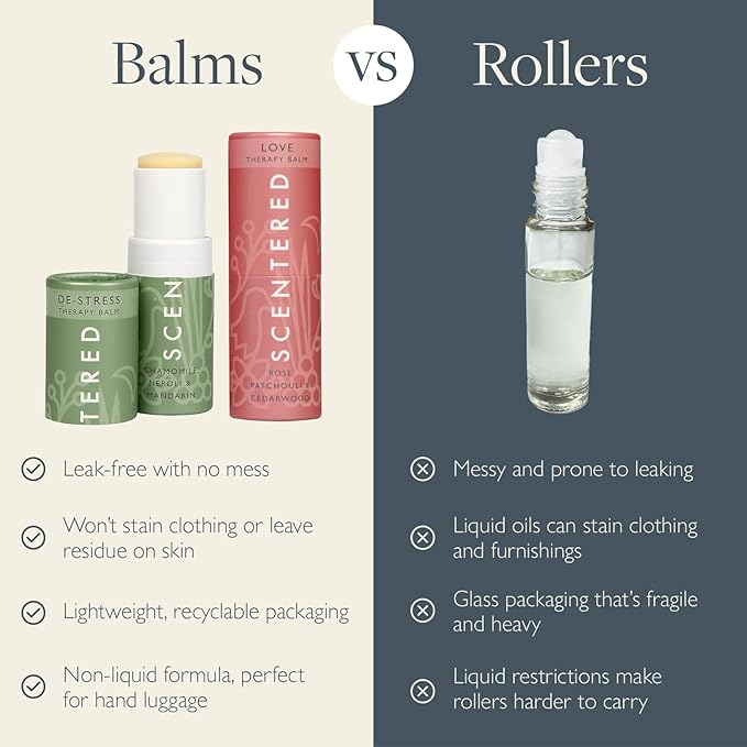 Scentered Aromatherapy Balm Stick Duo for Stress-Relief & Emotional Balance - Roll On Essential Oil Blends of Rose & Chamomile - Aromatherapy Gifts for Women - De-Stress & Love - Bloomnest