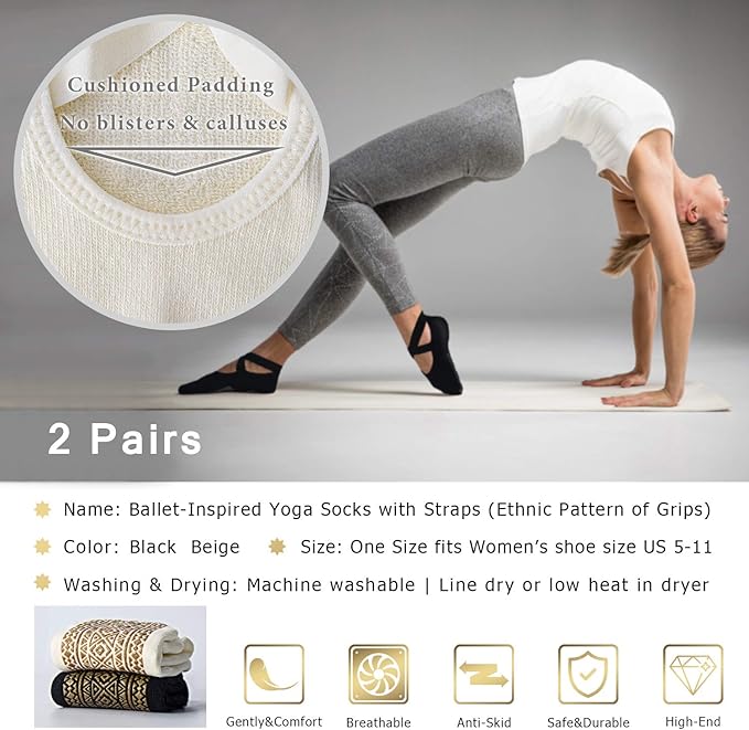 Ozaiic Pilates Socks for Women Non Slip Grip, Yoga Socks with Grippers for Barre, Hospital, Ballet, Dance, Barefoot Workout - Bloomnest