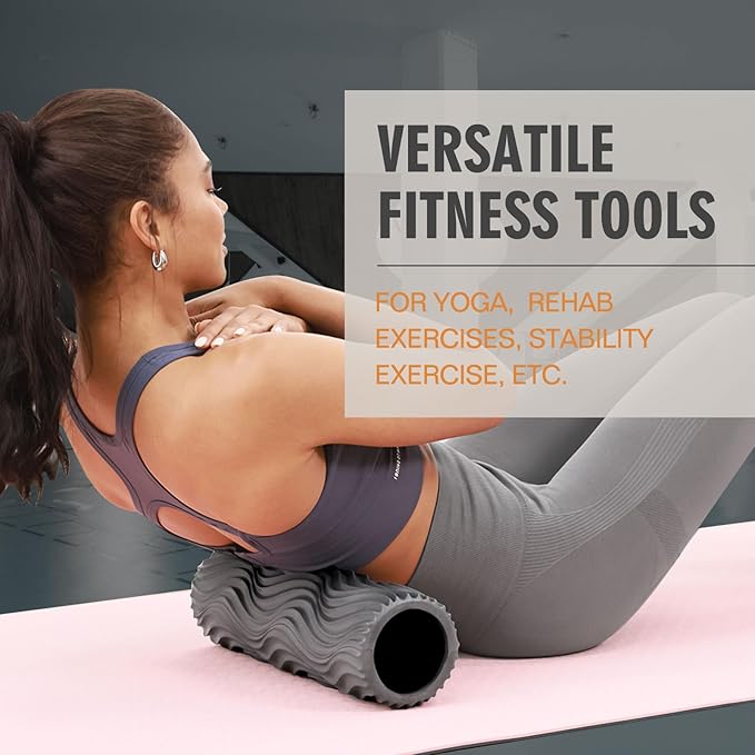 Foam Roller, Deep Tissue Massage Muscle Roller Back Roller Foam with Wave Texture - Back Pain Relief & Physical Therapy, Fitness Foam Roller for Pilates, Yoga (Grey) - Bloomnest