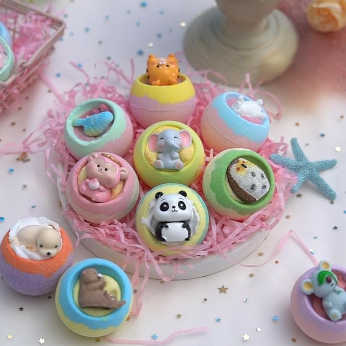 Bath Bombs for Kids with Surprise Inside,12-Pack Natural Organic Kids Bath Bombs with Endangered Animals Toys, Fun & Educational Gift, Ideal Birthday,Christmas,Children's Day Gifts kit - Bloomnest