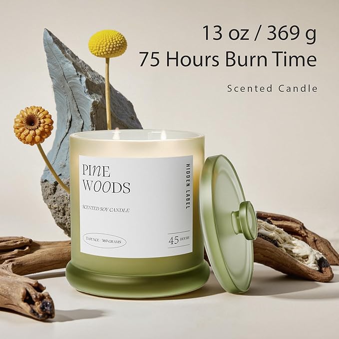 Christmas Candles, Pine Woods Scented, Holiday Candles for Home Scented with Natural Non Toxic, 2 Wicks, 13oz Soy Wax, 45H Long Lasting | Aromatherapy Candle for Home Decor, Christmas Gifts for Women - Bloomnest