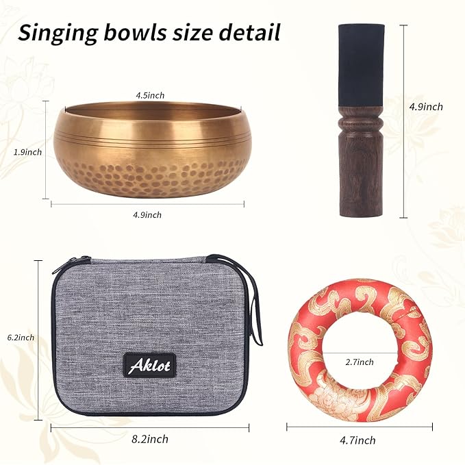 Kmise Tibetan Singing Bowls Set- Handmade in Nepal Meditation Sound Bowls for Yoga, Meditation, Mindfulness, Healing and Chakra Balancing, Stress Relief (5', Buddha) - Bloomnest