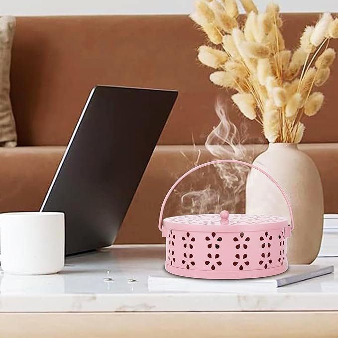 Spiral Coil Incense Burner Holder Home Outdoor Citronella Incense Coil Holder with Handle (Pink) - Bloomnest