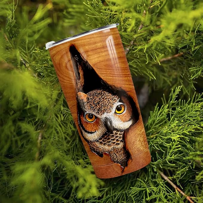 winorax Tumbler 20oz Owl Gifts For Owl Lovers Women Girl Men Boy Owls Wooden Drawings Tumblers Coffee Travel Mug Cup With Lid Owls Gifts For Birthday Christmas - Bloomnest