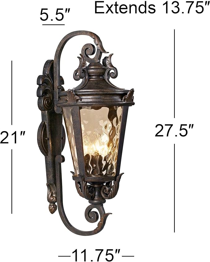 John Timberland Casa Marseille Rustic Industrial Outdoor Wall Light Fixture Warm Bronze Scroll 27 1/2" Hammered Glass for Exterior House Porch Patio Outside Deck Garage Yard Front Door Garden Home - Bloomnest