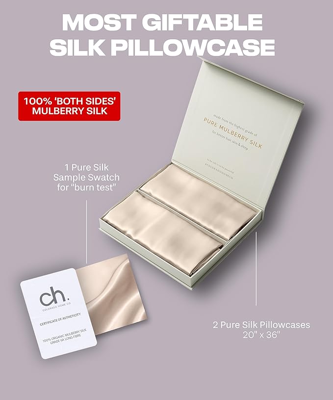 SUNDAYSILKS™ | Silk Pillow Cases 2 Pack | 22 Momme Mulberry Silk Pillowcase Set of 2 | All Sides 100% Pure Silk Slip Pillowcases Bliss for Couples, Zipper | Standard Queen, King Size, 6A [Oat Milk] - Bloomnest