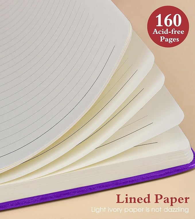 Lined Journal Notebook for Women Men, 160 Pages, A5 Hardcover Vintage Leather Journaling Notebooks for Work, School, Note Taking, Travel, Bible Study, Daily Diary for Writing 5.8"x8.5" (Purple)