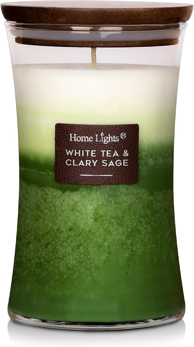 HomeLights 3-Layer Candles for Home Scented, 21.52 OZ Natural Soy Wax Scented Candles Burns Up to 100 Hours, Large Jar, White Tea & Clary Sage - Bloomnest