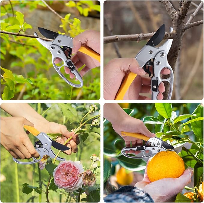Ultra Sharp Germany Steel Pruning Shears - Cuts 3X Easier, Weak Hand Arthritis Snips, Rust-Resistant, Effortlessly 1-Inch Cut Capacity Garden Scissors, Ergonomic Handle (2 pack-yellow) - Bloomnest