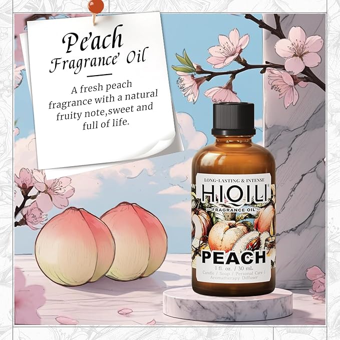 HIQILI Peach Fragrance Oil for Home Diffuser, DIY Candle, Linen & Room Freshener Spray Making, Juicy Fruit Scents - 1 Fl Oz - Bloomnest