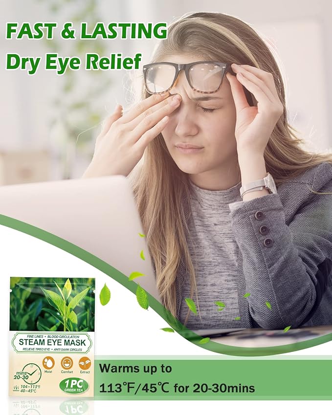 16 Packs Steam Eye Masks for Dry Eyes, Green Tea Warm Eye Mask, Relief Eye Fatigue & Puffy Eyes, Moist Heating Compress for Eyes, Self Heated Eye Mask, Disposable Travel Essentials & Relaxation Sets - Bloomnest