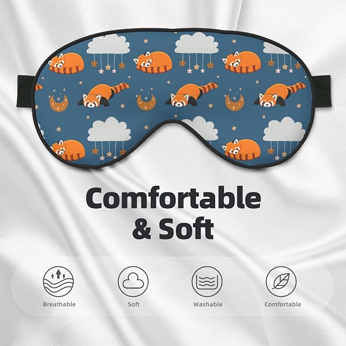 Sleep Eye Mask Red Panda Moon Cloud Star Sleep Mask for Women Men Comfortable Eye Mask with Adjustable Strap Soft Eye Cover Blindfold for Travel Yoga Nap Shift Work - Bloomnest