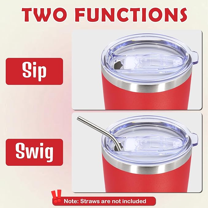 20oz Tumbler Bulk Stainless Steel Tumbler Cup with Lid Vacuum Insulated Double Wall Travel Mug, Durable Powder Coated Travel Coffee Tumbler Mug for Hot & Cold Drinks, Red,12 Pack