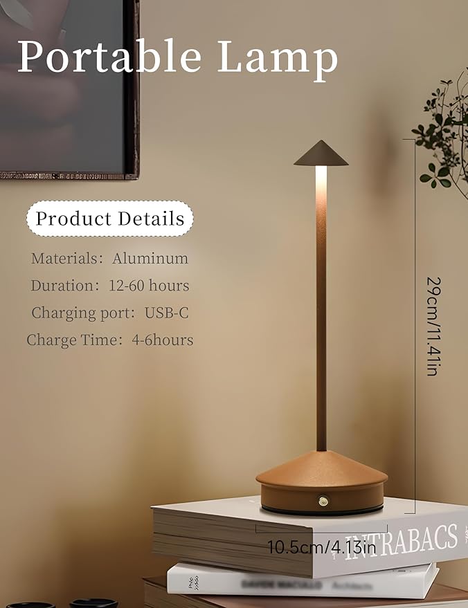 Cordless Table Lamps,LED Rechargeable Desk Lamp,Portable Modern USB Battery Operated Lights,Outdoor Waterproof Touch Dimmable,for Patio,Restaurant,Bar,Camping,Dining Home Set of 2 Brown - Bloomnest