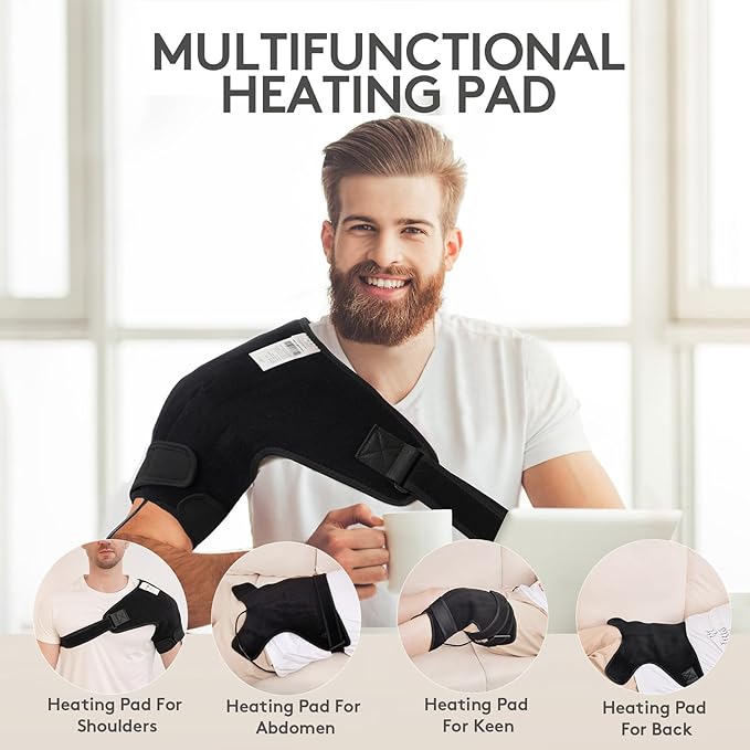 UTK Far Infrared Shoulder Heating Pad, Hot to 159℉, Gift for Men, Heating Pads for Rotator Cuff Pain Relief, 24 Timers, Auto-Off, 24 Natural Jade, 27-52" Adjustable Size Shoulder Wrap - Bloomnest