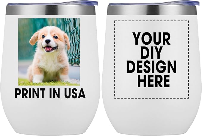 Personalized Custom Wine Tumbler Print in USA 12oz Stainless Steel Travel Coffee Cup with Lid & Straw Double Wall Insulated Mug with Colorful Text Logo Photo - Bloomnest