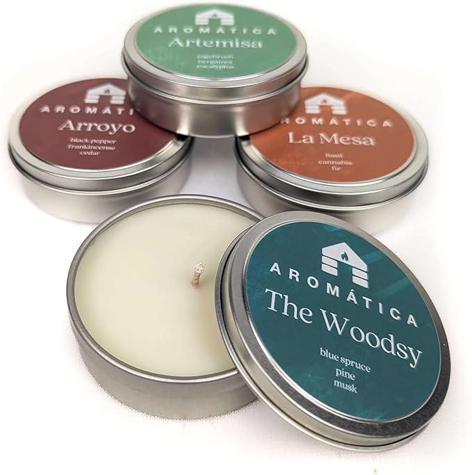 Bluecorn Aromática Scented Candle Sample Tin Set – 7 Clean, Luxurious Fragrances - Coconut Wax - Clean Fragrance & Essential Oils - 6hr Burn Time - Handmade in Colorado Since 1991 - Bloomnest