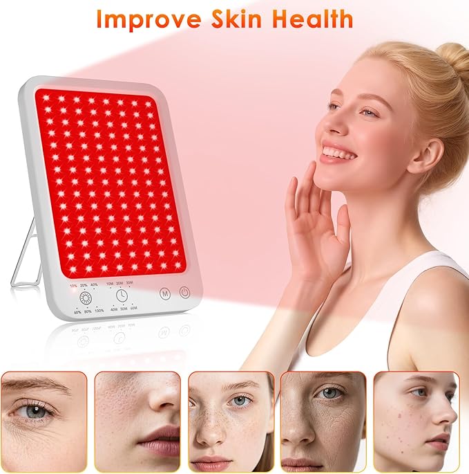 Red Light Therapy for Face Body, Red Light Panel with Adjustable Stand, 660nm and 850nm Near Infrared Therapy Lamp with 3 Modes, 6 Adjustable Brightness and Timer, Home and Travel Use,Gift for Women Puroth
