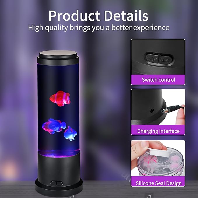 EDIER Fish Lamp with Moving Fish, 11-inch Fake Aquarium Tank Auto-Color Changing, USB Sensory Liquid Motion Lamp for Kids & Autism Stress Relief - Bloomnest
