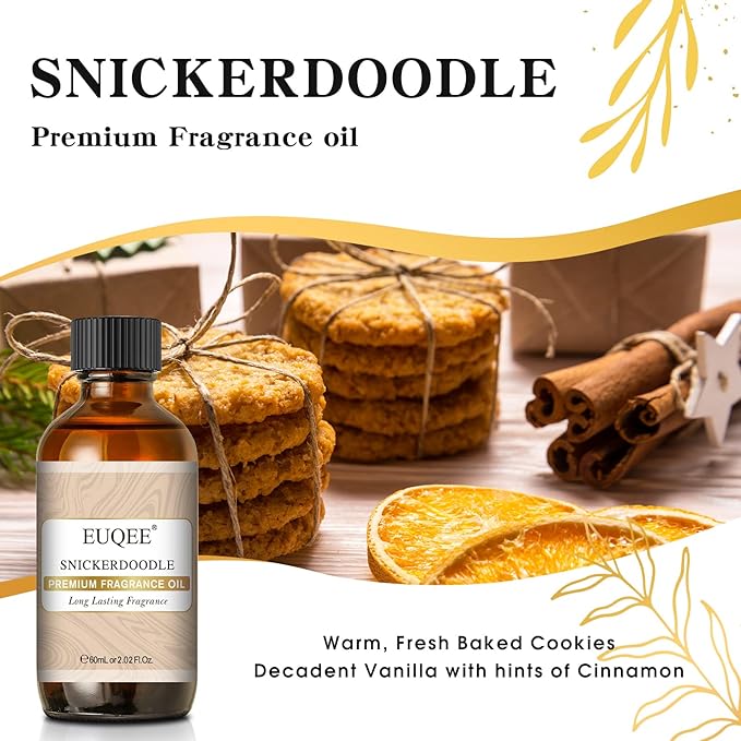 EUQEE Snickerdoodle Fragrance Oil, Premium Grade Essential Oil with Glass Dropper for Soap Making, Bath Bombs, Diffuser, Home Aromatherapy (2.02 Fl oz/60 ml) - Bloomnest