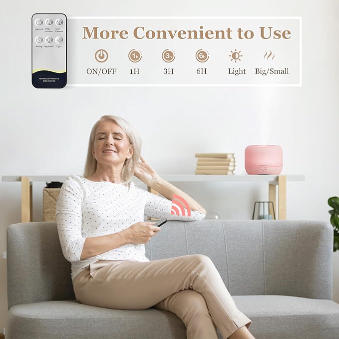 Aromatherapy Essential Oil Diffuser for Room: Air Humidifier Aroma Scent Cool Mist Colorful Lights Cute Small Large Waterless Auto Off Ultrasonic Diffusers for Home Bedroom Pink (300ml) - Bloomnest