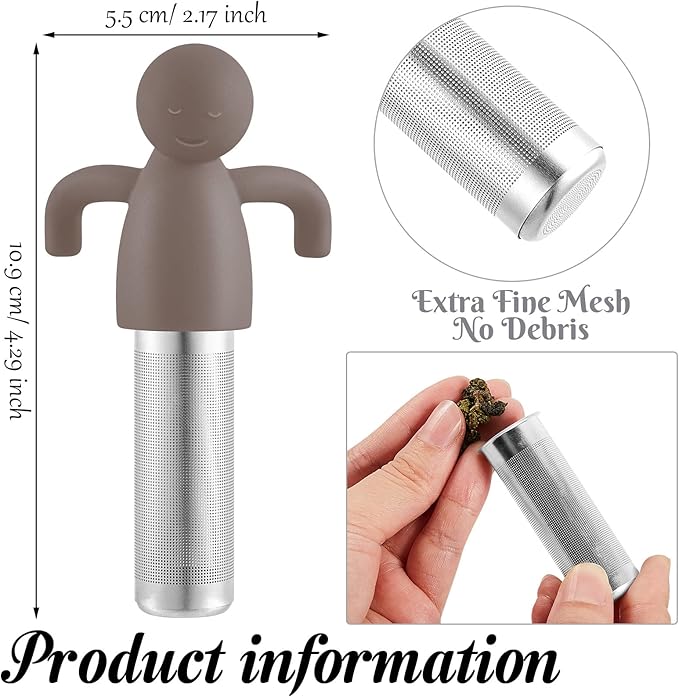 2 Pieces Tea Infuser for Loose Tea Cute Fine Mesh Tea Strainer Stainless Steel Tea Filter Ball Tea Diffuser Steeper for Teacups Teapots (Brown, Gray)