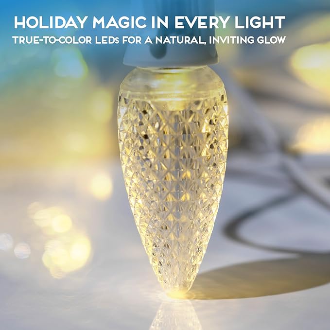 HLO Lighting Set of 25 Warm White C9 Faceted LED Christmas Light Bulbs for Indoor & Outdoor Use | Durable Replacement Bulbs - Bloomnest