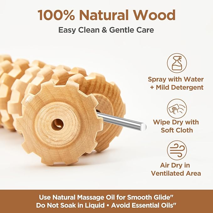Wooden Cellulite Massage Roller for Legs and Thighs - Handheld Fascia Blaster Tool for Muscle Relief, Lymphatic Drainage & Body Sculpting - Anti Cellulite Massager for Women and Men (12 Wheel) - Bloomnest