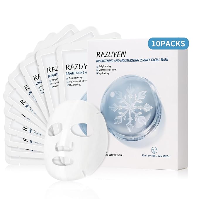 Brightening Hydrating Face Mask (10 PCS), Glowing & Moisturizing Sheet Mask with Niacinamide, Rosa Water and Arbutin, Rose Face Mask For All skin types, Added Fragrance Free - Bloomnest