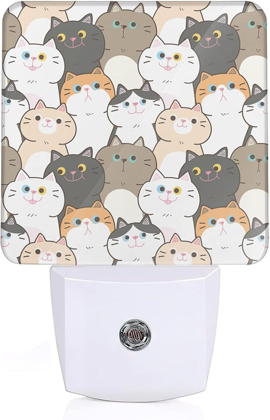 Cute Cats Night Light with Dusk to Dawn Light Sensors, Plug-in Wall Led Night Lights, Energy Efficient Lamp for Bedroom/Bathroom/Kitchen/Hallway/Stairs