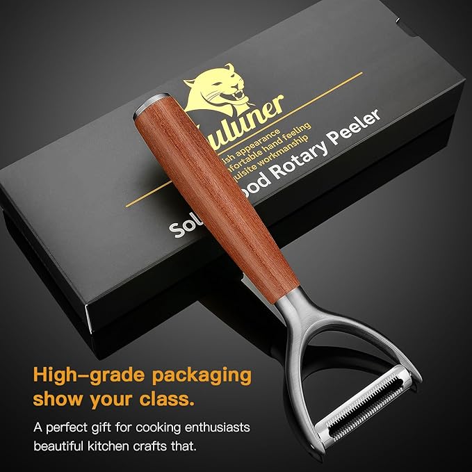 Premium high-end rosewood handle and 304 stainless steel serrated blade - ultra-sharp KULUNER Y-shaped rotary peeler for potatoes, fruits and vegetables, ergonomically designed for easy peeling - Bloomnest