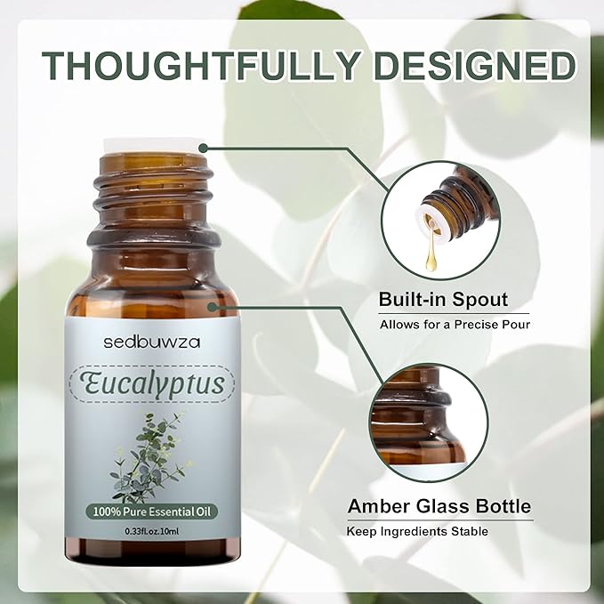 Sedbuwza Eucalyptus Essential Oil, Pure Organic Eucalyptus Fragrance Oil for Diffuser, Humidifier, Soap, Candle, Perfume Sedbuwza