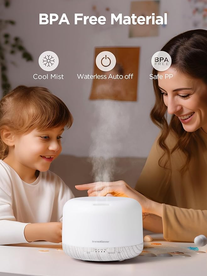 InnoGear 500ml Essential Oil Diffuser with Remote Control, Premium Ultrasonic Aromatherapy Diffusers Scent Humidifier Vaporizer Auto-Off Timer for Large Room Home, White - Bloomnest