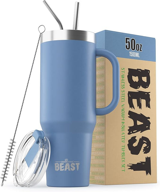 Beast 50 oz Tumbler Stainless Steel Vacuum Insulated Coffee Ice Cup Double Wall Travel Flask (Stormy Sky Blue) - Bloomnest