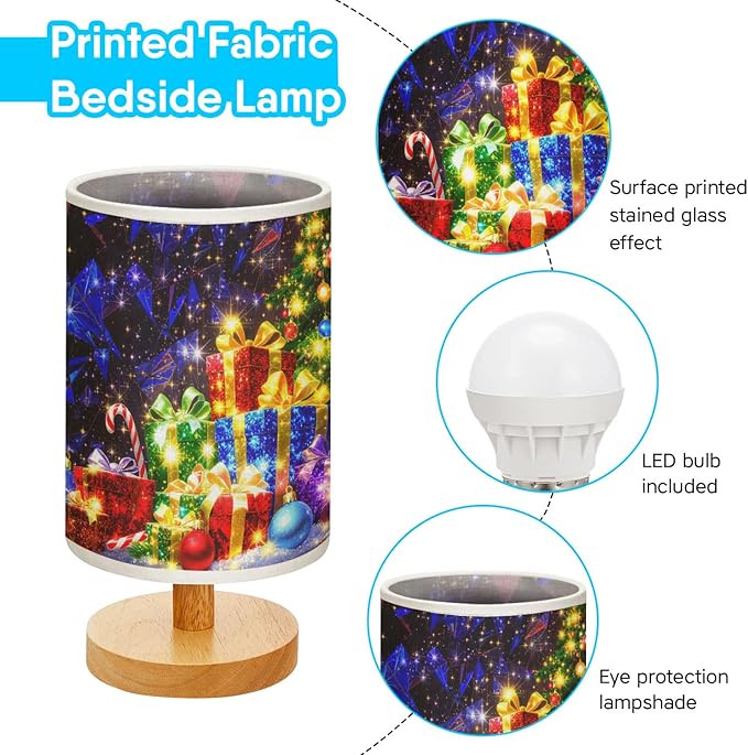 Christmas Tree Table Lamp LED 3-Color Pressed Bedside for Merry Christmas, Christmas Tree Shade Christmas Table Lamp with Wood Base for Bedroom Living Room Desk Office - Bloomnest