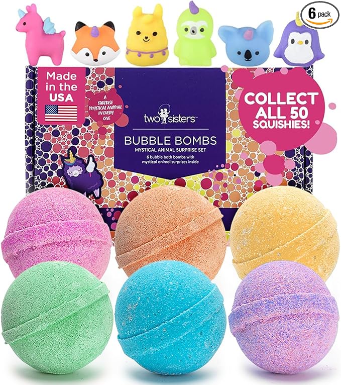 Mystical Bath Bombs for Girls and Boys with Surprise Toys Inside (6 Pack) - Large Bubble Bath Bombs for Kids - Fruity Scents, Fizzies, Made in USA, Mystic Animal - Ideal Holiday Gift by Two Sisters - Bloomnest