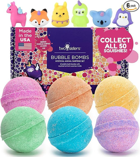 Mystical Bath Bombs for Girls and Boys with Surprise Toys Inside (6 Pack) - Large Bubble Bath Bombs for Kids - Fruity Scents, Fizzies, Made in USA, Mystic Animal - Ideal Holiday Gift by Two Sisters - Bloomnest