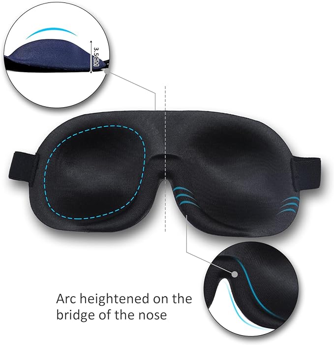 Sleep Mask Invisible Alar Deep Orbit 3D Eye Mask Ultra Lightweight & Comfortable Sleeping Mask for Travel, Nap, Shift Works,XL Deep Blue - Bloomnest
