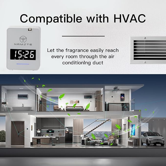 Waterless Diffuser - HVAC System, Essential Oil Diffuser Large Room,3000 Sq Ft Coverage,Smart Oil Level Monitoring,Bluetooth Control,Hotel Collection Diffuser,Cold Air Tech for Home,Office - Bloomnest