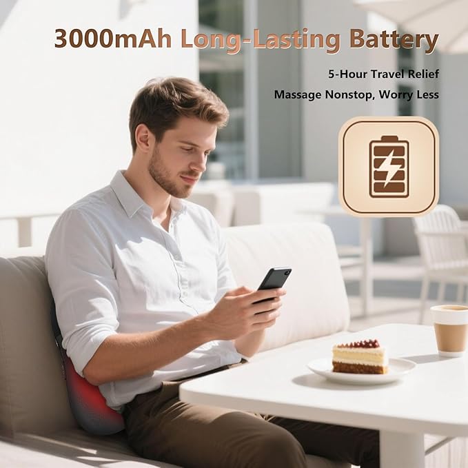 belhope Shiatsu Back Massager with Heat,Percussion Massage Cordless Back Massage for Pain Relief Deep Tissue.4D Kneading Massage,Gift for Men Women Parents Relaxation at Christmas Office Car,Black