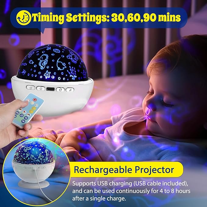 Night Light Projector, Night Light for Kids, Star Projector, 54 Light Color 360 Degree Rotation Kids Night light, Rechargeable Lamp for Bedroom, Light Projector Birthday Christmas Gifts for Boys Girls - Bloomnest