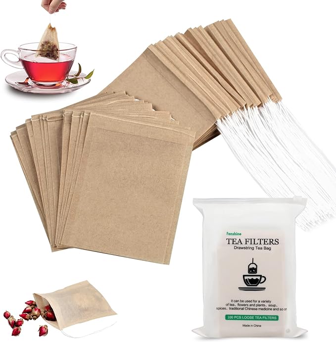 100Pcs Disposable Tea Bags for Loose Leaf Tea, 100% Natural Wood Pulp Paper Material, Empty Unbleached Filter Bags with Drawstring - Bloomnest