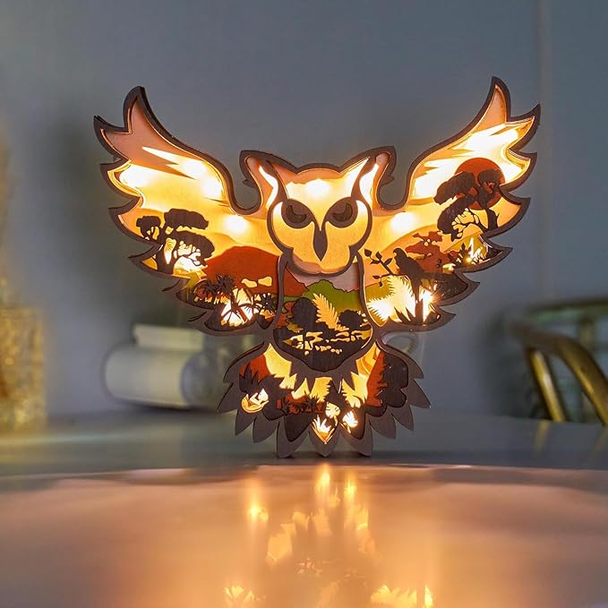 3D Wooden Animal Carving LED Night Light, Wood Carving Light, Modern Home Decoration, Decorative Tables, Cabinets, Living Rooms, Bedrooms, Offices, Farmhouses, Bookshelves, Perfect Holiday Gifts - Bloomnest