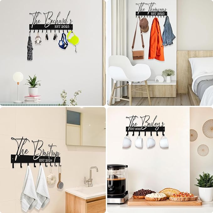 Personalized Metal Key Rack Hooks, Key Holder Wall Mounted Key Hooks, Name Theme Wall Decoration Hooks, Key Hanger Organizer for Living Room, Entryway, Bathroom, Office Decor(Above) - Bloomnest