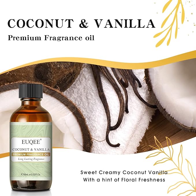 Coconut & Vanilla Fragrance Oils, Premium Essential Oils with Glass Dropper for Diffusers, Candle & Soap Making, Bath Bombs (2.02 Fl oz/60 ml) - Bloomnest