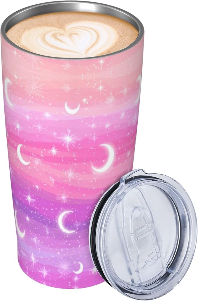 Star and Moon Tumbler with Lid and Straw 20 oz Stainless Steel Cup Insulated Tumbler Coffee Mug for Home Office or Car Christmas Birthday Gifts - Bloomnest