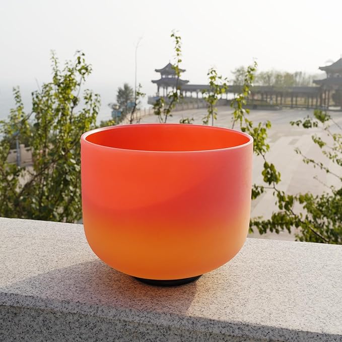 KVKA Rainbow C Note Root Chakra Red-Yellow Colored Frosted Quartz Crystal Singing Bowl 10 inch with Carrying Case - Bloomnest