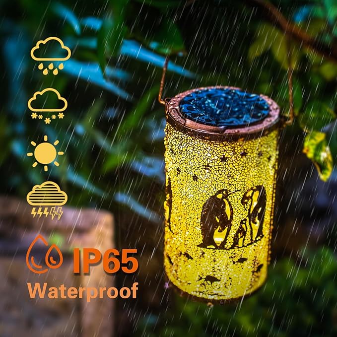 Penguin Solar Lanterns Outdoor Waterproof Hanging Solar Lights Penguin Gifts for Women Men Metal Decorative LED Penguin Lanterns for Garden Decor,Yard,Patio,Lawn,Tabletop,Pathway,Landscape - Bloomnest